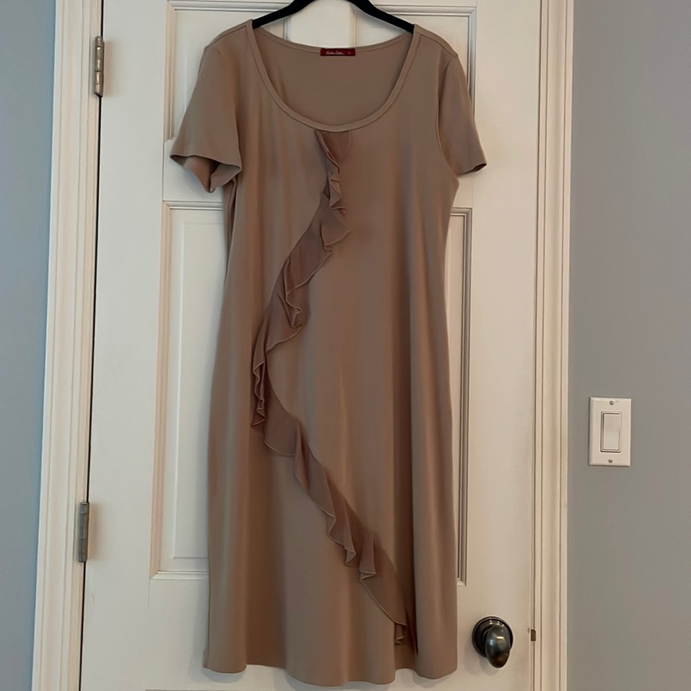 Women’s Taupe Ruffle-Front Dress